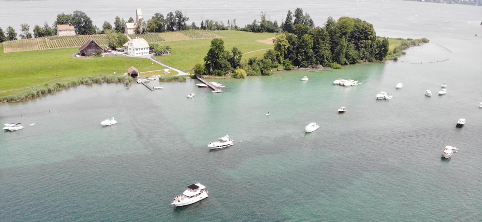 Luftaufnahme Bucht mit Alpenlandschaft