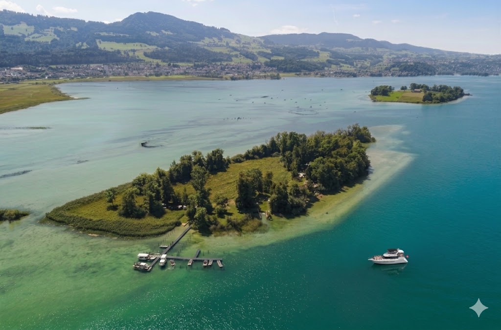 Yacht Alexandra bei der Insel Ufenau – Drohnenaufnahme